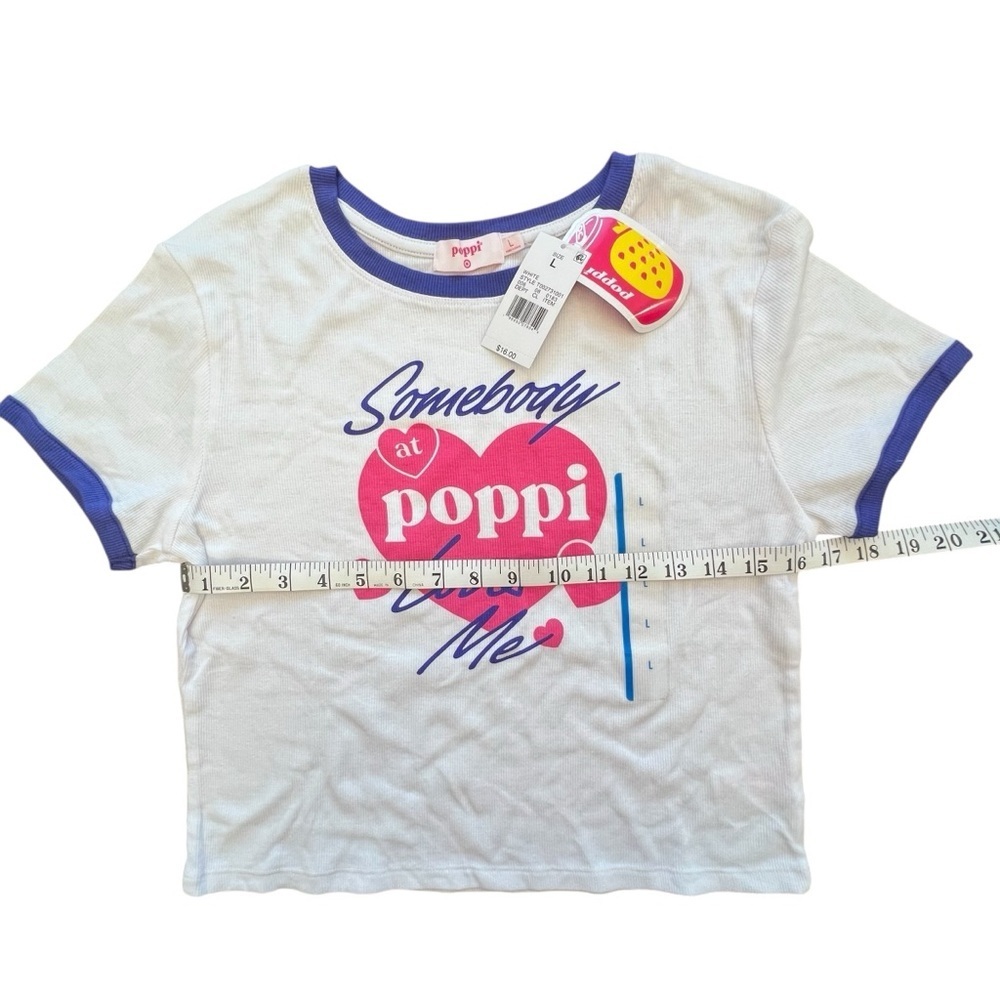 Poppi White and Pink Crop T-Shirt with Purple Trim, L - Picture 4 of 5